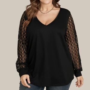 Bloomchic Top Womens 10 Medium Black V Neck Long Sheer Sleeve stretch Sweatshirt